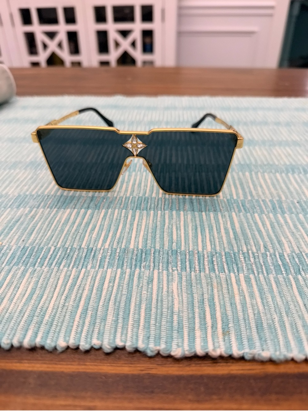 Louis Vuitton Gold Frame Black Lens Geometric Women's Sunglasses